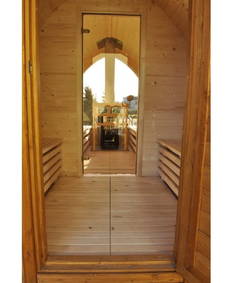Sauna jardin extérieur avec fenêtre panoramique