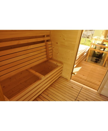 Sauna jardin extérieur avec fenêtre panoramique Sauna jardin extérieur avec fenêtre panoramique