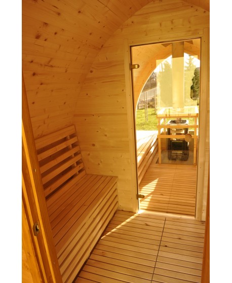 Sauna jardin extérieur avec fenêtre panoramique Sauna jardin extérieur avec fenêtre panoramique