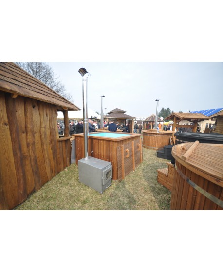 150Cm x 150Cm stačiakampės formos, mėlynas plastikas, termomedienos apdaila 150Cm x 150Cm stačiakampės formos, mėlynas plastikas, termomedienos apdaila